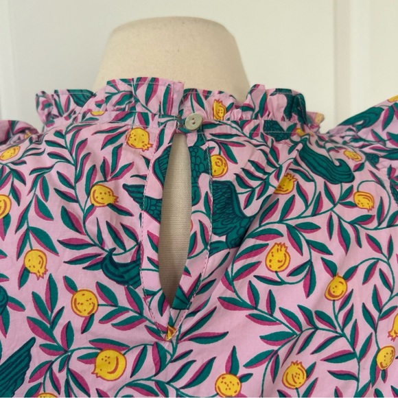 $380 BANJANAN size S Bulbul's Sister Ruffled Mini Dress Delph Bird Peony Pink - Picture 7 of 9